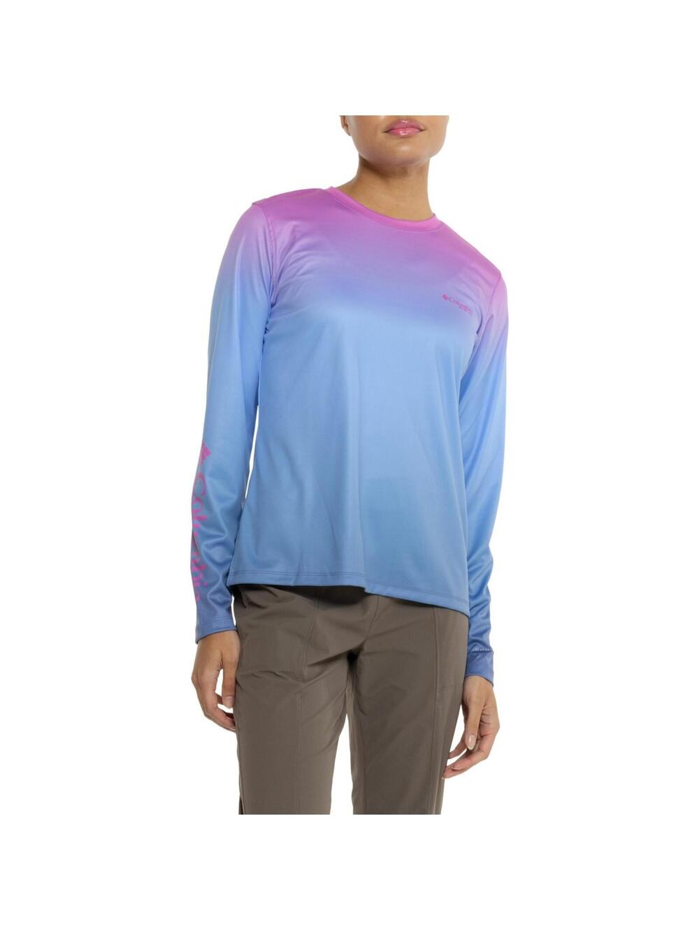 Columbia Women PFG Omni Tidal Tee Red Long Sleeve UPF 50 Small Ombre $50 MSRP
